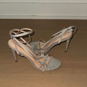 bebe Jazzlyn Metallic Stiletto Sandals Silver 9